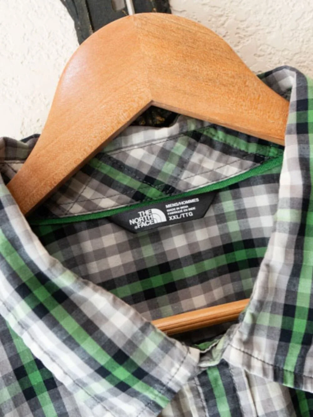 The North Face Plaid Snap Button Up Shirt XXL Green Gray Outdoor Hiking